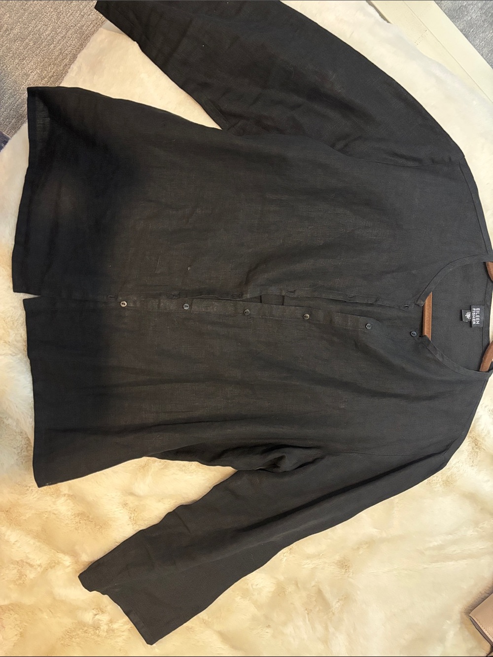 Eileen Fisher Black Linen Button-Front Women's Top